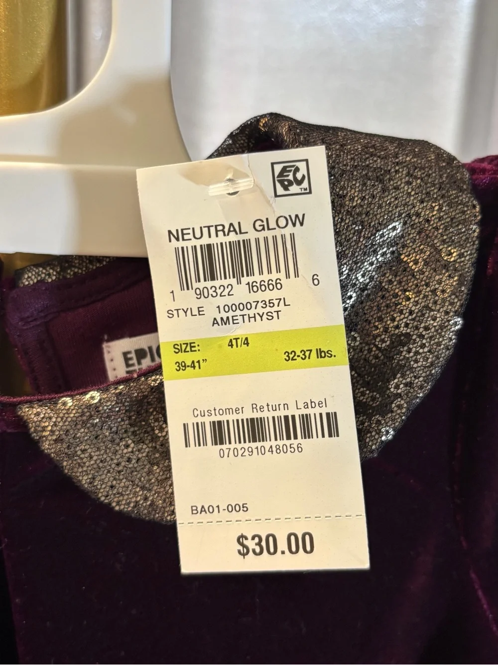 New Epic Threads Girls Dress Size 4 4t Purple Velvet A Line Sequin Collar